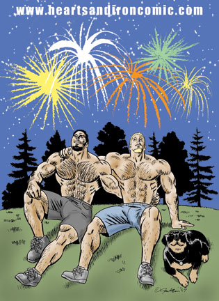 Carl, John and rex of Hearts and Irion watch fireworks