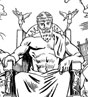 Zeus and other Olympians gather in the clouds over the Olympic stadium